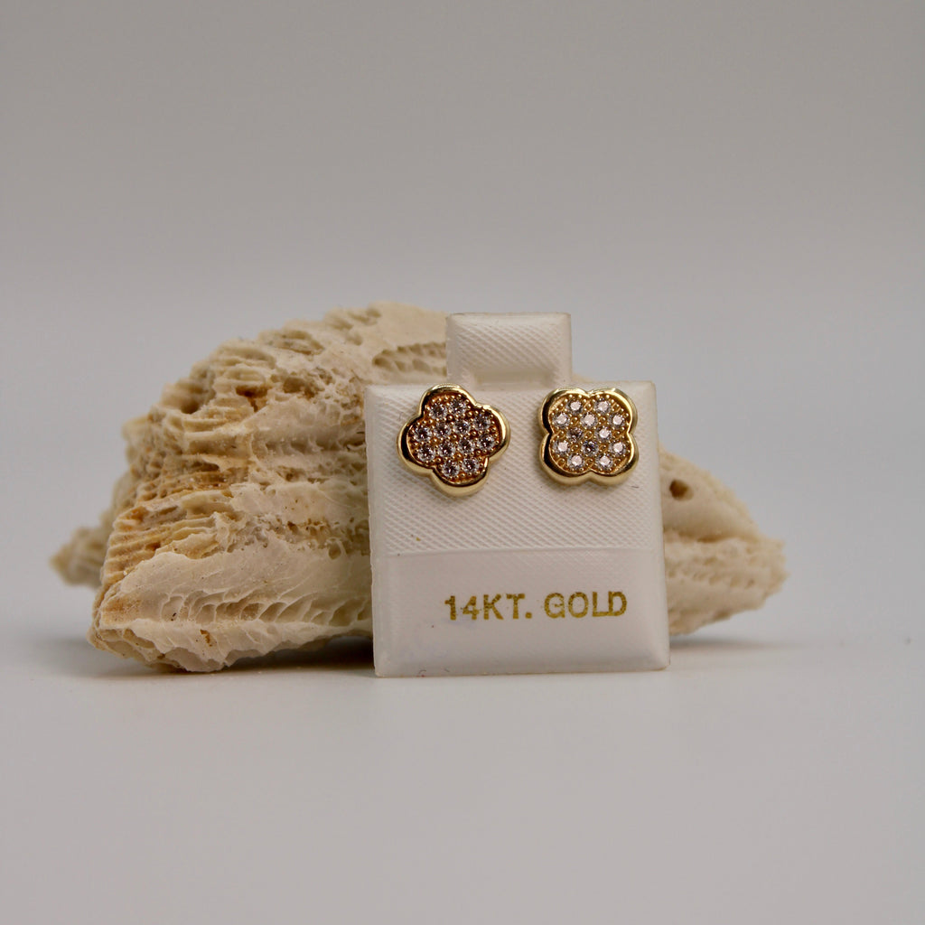 Women's 14K Gold Flower Earrings with Center Zirconia