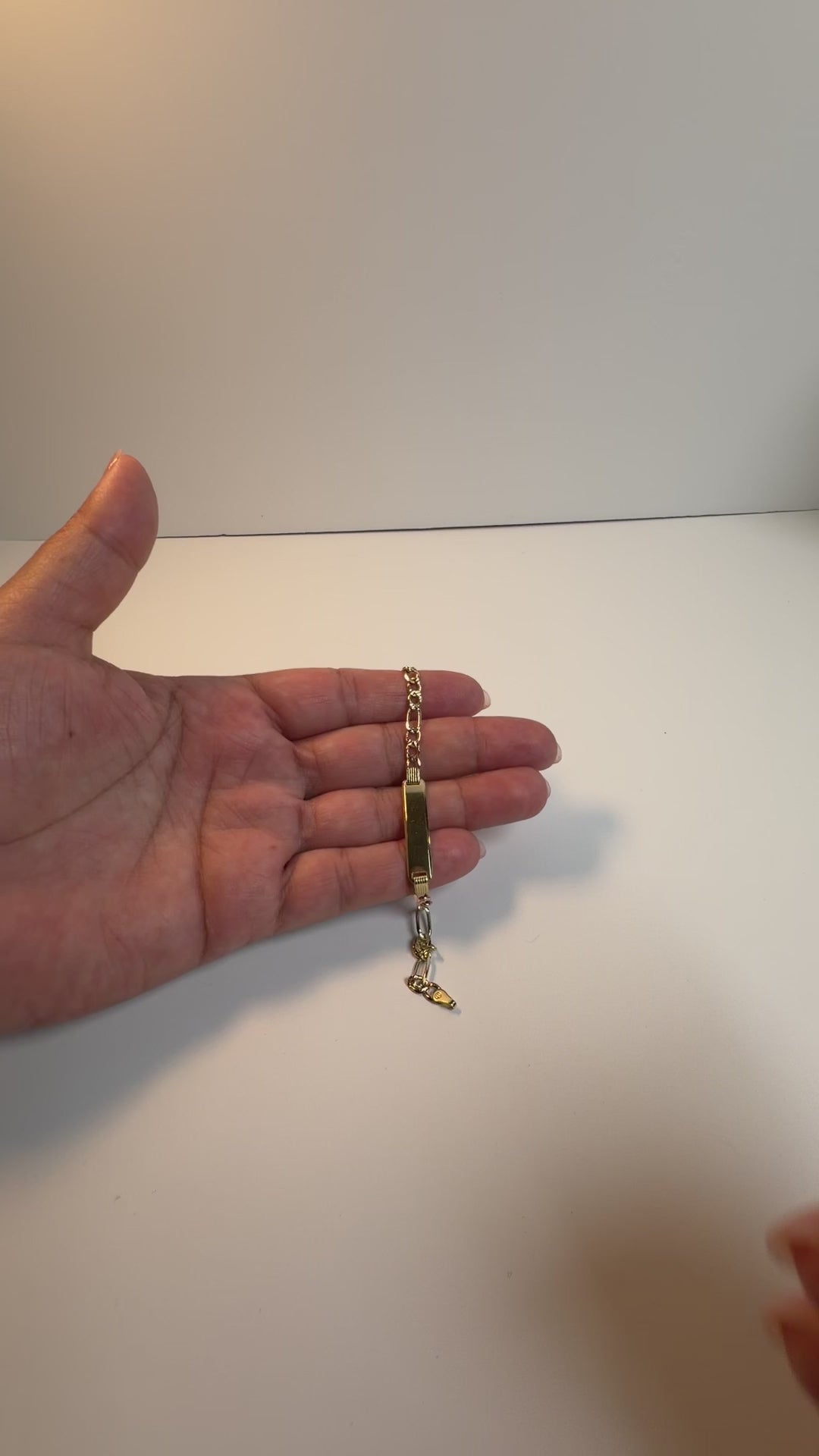Kids' 14K Two-Tone Rose & Yellow Gold Figaro Plate Bracelet