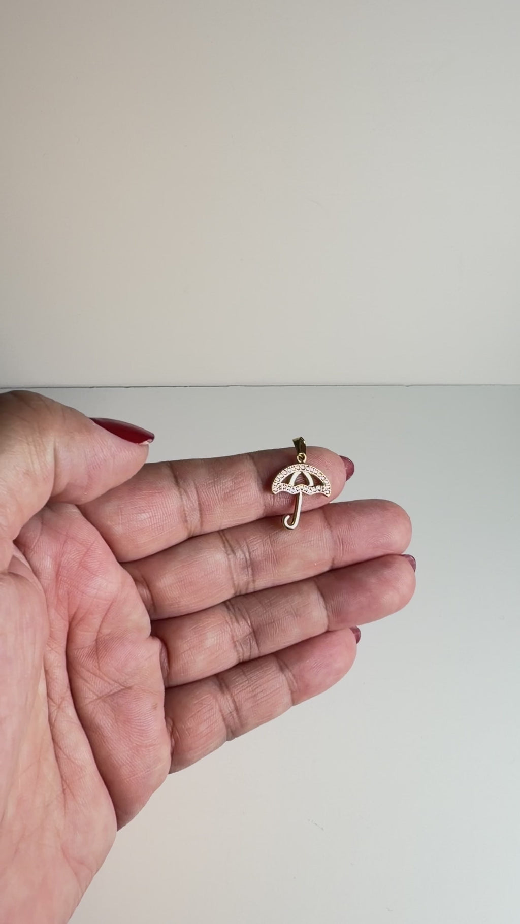 Women's 14K Gold Umbrella Pendant with White Zirconia