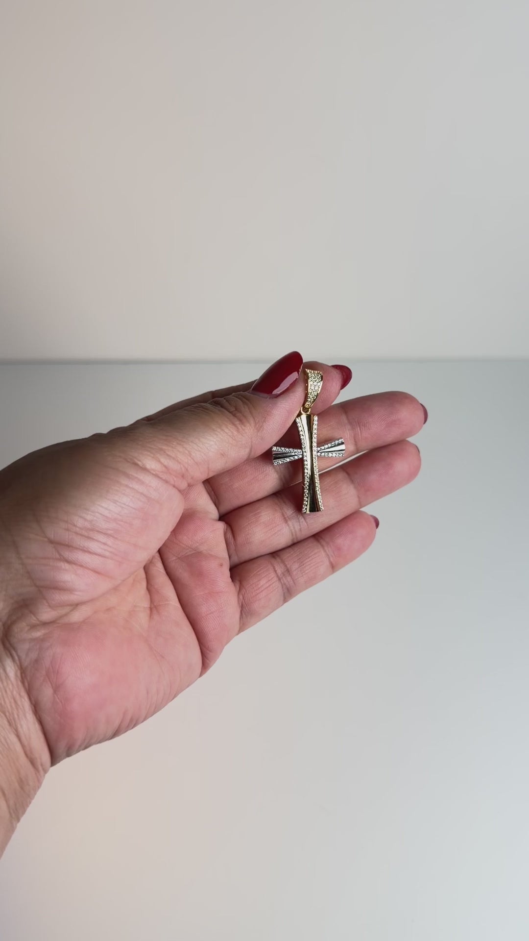 Men's 14K Gold Zirconia-Border Cross Pendant