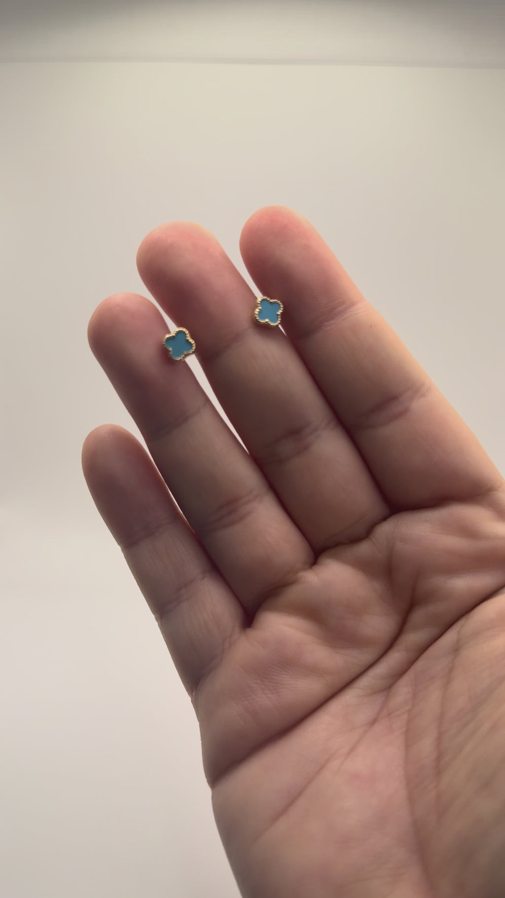 Women's & Girls' 14K Gold Mini Blue Flower Stud Earrings