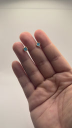 Women's & Girls' 14K Gold Mini Blue Flower Stud Earrings